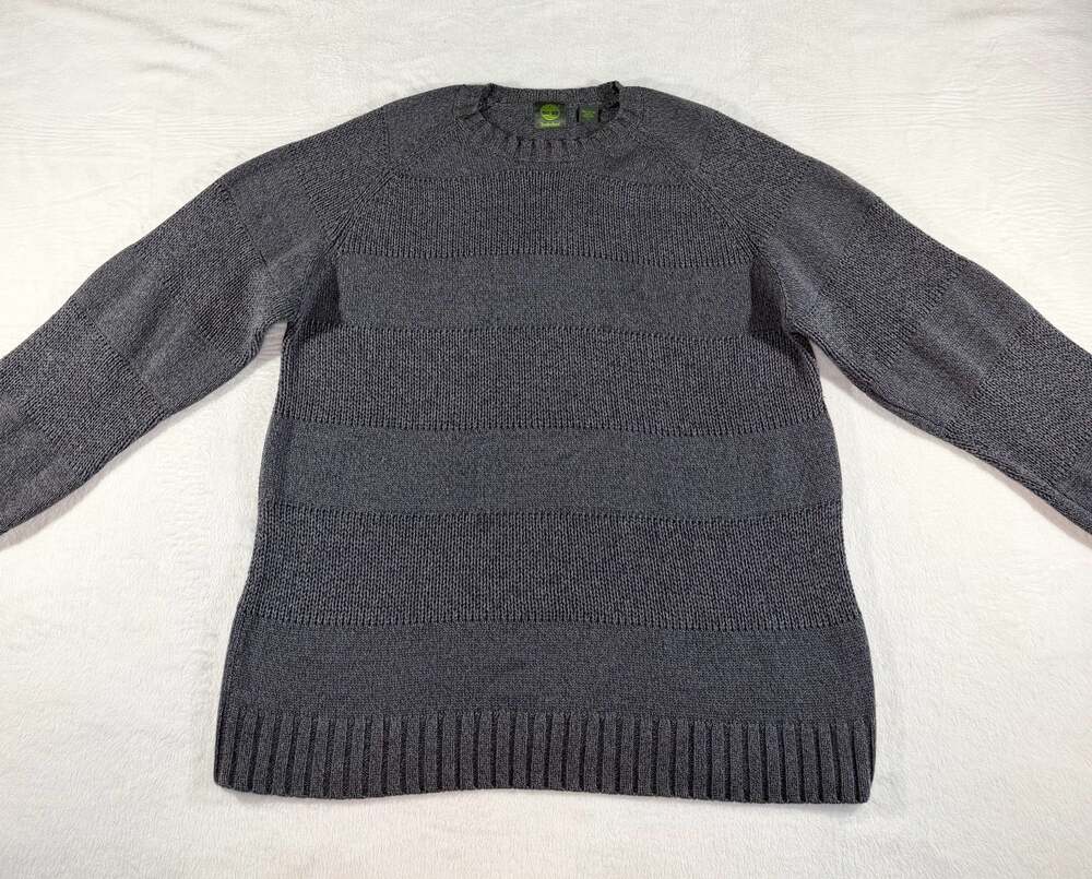 Timberland Men's Charcoal Gray 100% Cotton Textured Knit Crewneck Sweater, XL